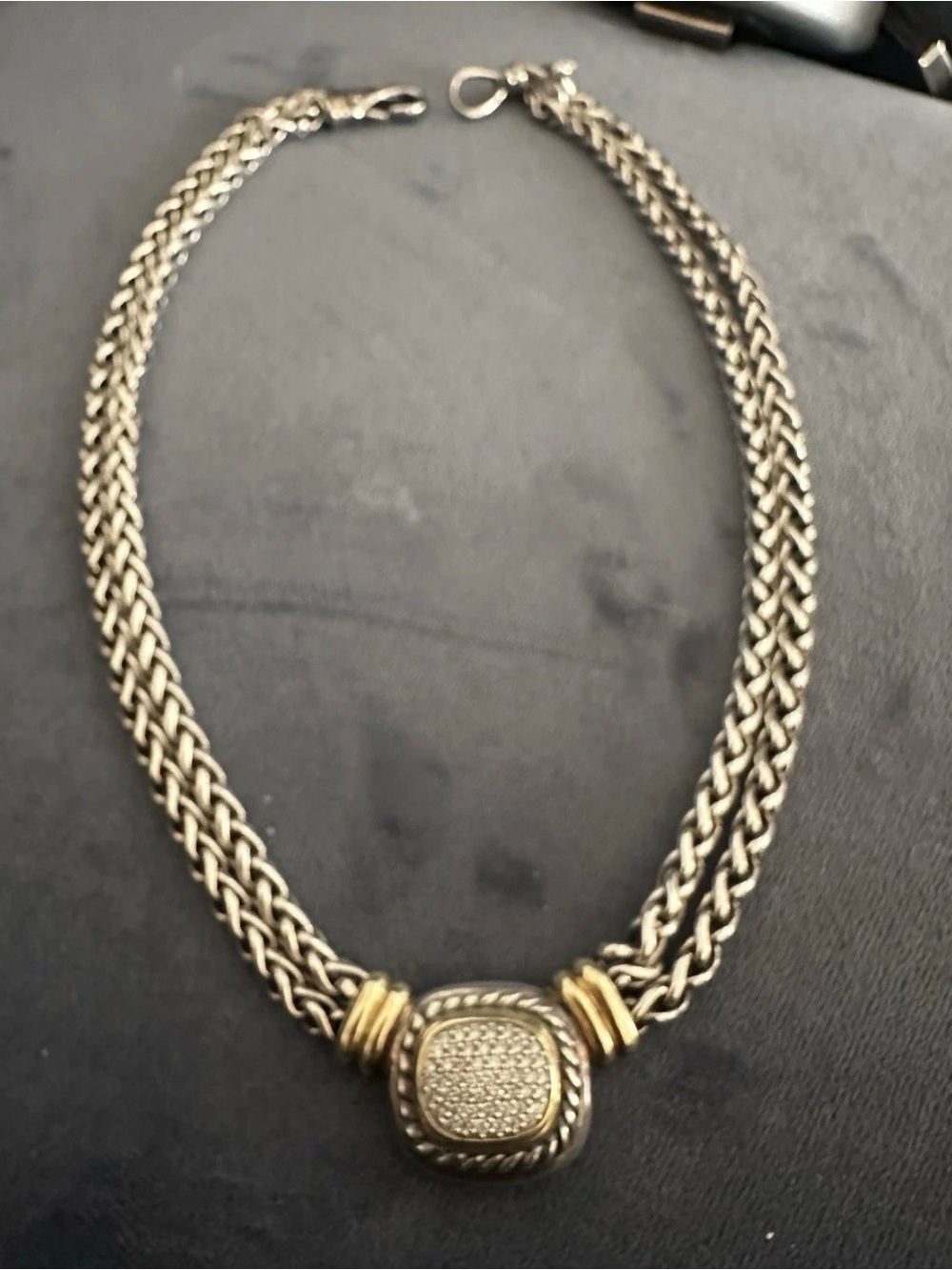 David Yurman Two-Tone Pavé Cable Necklace in Silver and Gold